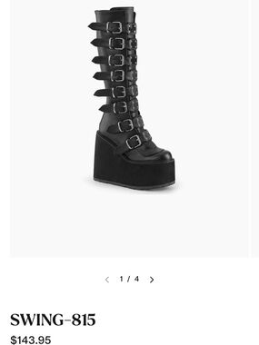 Demonia Black Over-The-Knee Buckle Platform Boots